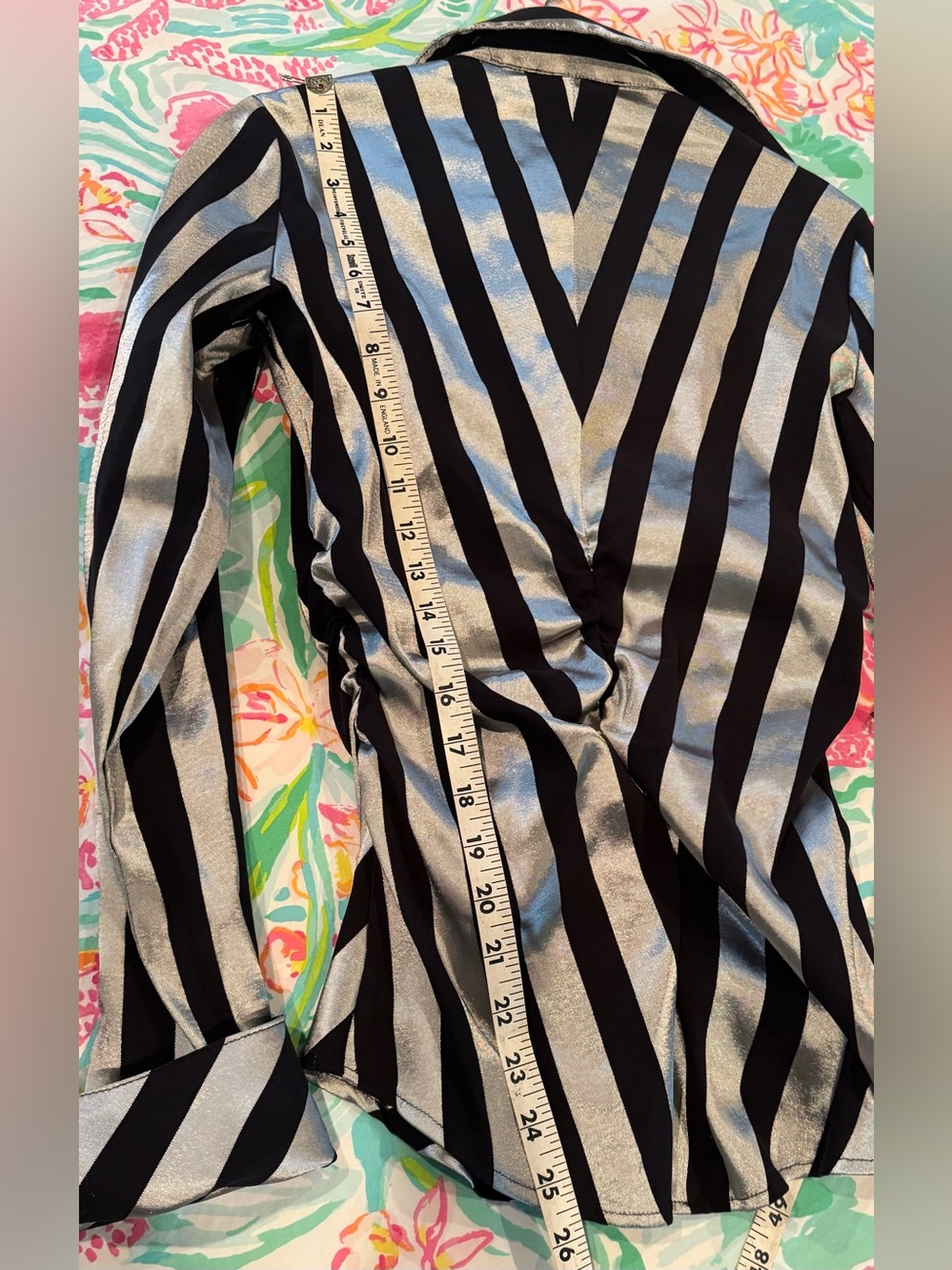 Joseph Ribkoff Black & Silver Striped Button-Front Blouse with silver buttons - Picture 8 of 8